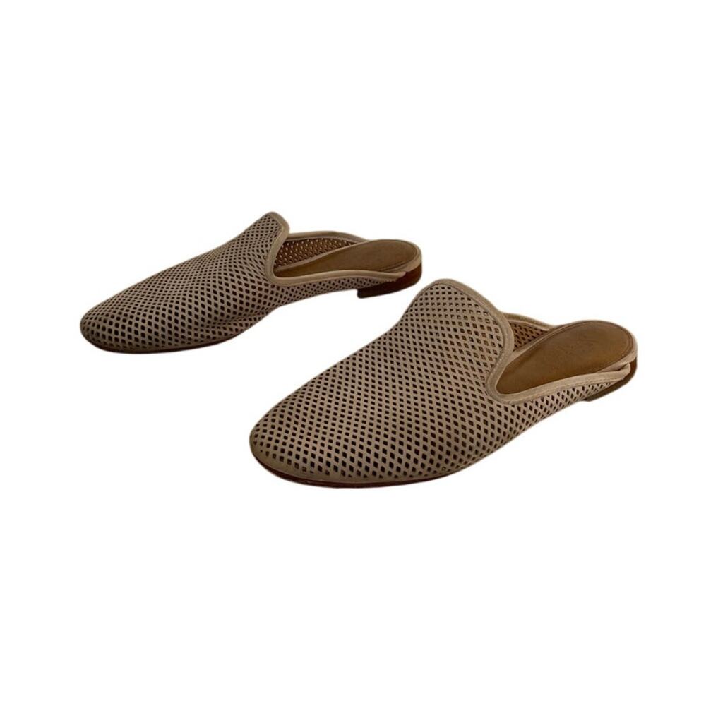 Frye Women's Gwen Perforated Suede Flat Mules Tan Size 7 Boho Cushioned Slip On - Picture 1 of 6
